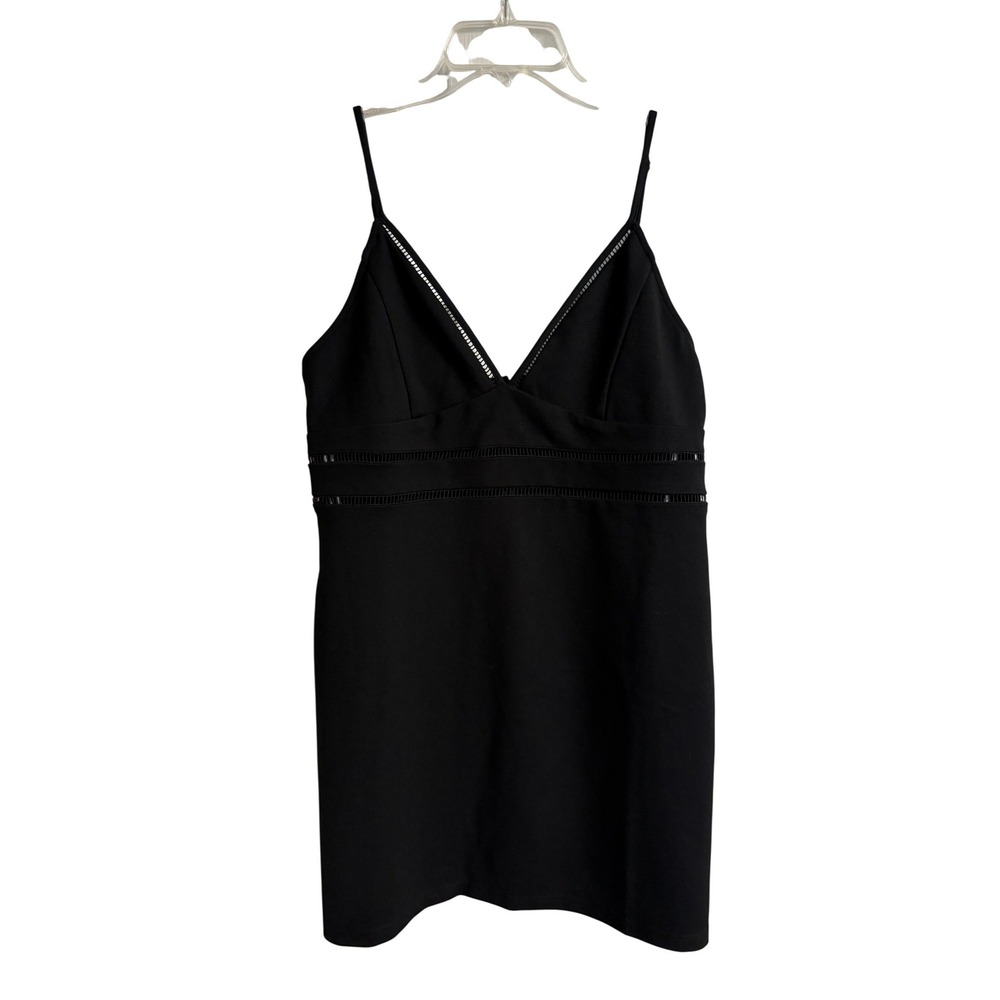 Lulus Black Ladder Trim V-Neck Mini Dress Sleeveless Cocktail Party XL‎ NWT